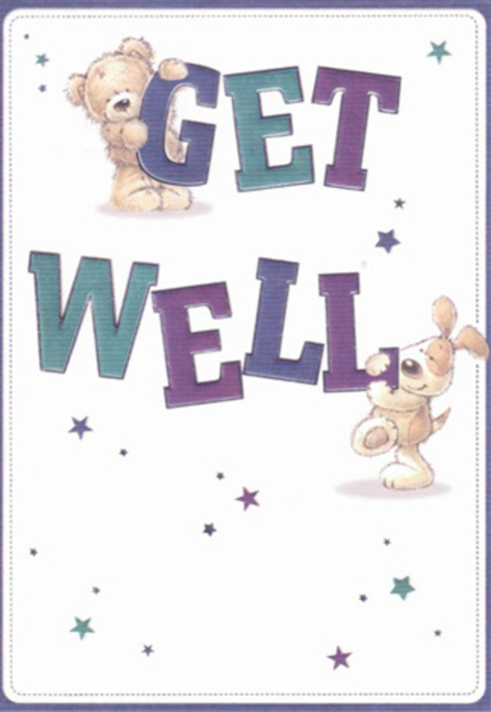 A radiant touch of innocence and reassurance shines through this illustrated get well card, perfectly suited for sending wishes across the heart of St Luke's. The friendly duo-a soft, textured bear and a cheerful dog with long, velvet ears-are depicted in expressive poses, conveying a mutual mission of encouragement. Scattered blue and purple stars dance playfully across the creamy white canvas, adding a gentle pulse of energy and hope, evocative of the vibrant flower stalls on Queenstown Road. The large, confident letters forming 'Get Well' are shaded in cool indigo and teal, the kind of vibrant tones that stand out on a sunny day along Battersea Park. There's a tactile realism in the illustrated fur and expressive eyes-a sense one might get when touching a lush bouquet crafted by St Luke's Florist, each element carefully placed for healing comfort. With every brushstroke mirroring heartfelt intention, this card's artistry acts as a gentle companion, extending genuine warmth and optimism to anyone on the road to recovery in St Luke's.