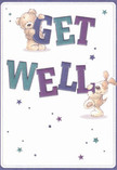 Embracing the joyful heart of St Luke's, this illustrated get well card unfolds like a comforting embrace. Two adorable characters-a plush teddy bear and a bright-eyed puppy, their fur rendered in radiant, touchable strokes-hold and balance oversized, colour-blocked letters that call out a cheerful 'Get Well'. The bold indigo and teal hues against a creamy, tranquil background recall the calm mornings and vibrant community found along local streets. Star motifs in shimmering blues and gentle violets fleck the card, as if scattering good luck and hopeful wishes throughout the St Luke's area. The scene is enriched with a tactile sense of presence, echoing the inviting look and feel of a carefully arranged bouquet delivered from St Luke's Florist. Sending this card is to send genuine comfort and kindness into someone's world, infusing their recovery with positivity, community spirit, and just a little extra light.
